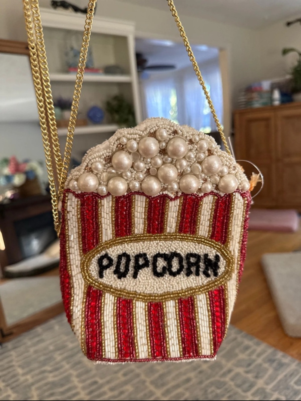 NWT Beaded Popcorn Bucket Crossbody Bag in Red & White